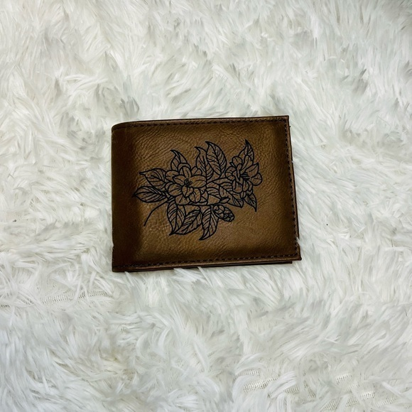 Accessories - Brown‎ Leather Wallet with embossed floral design